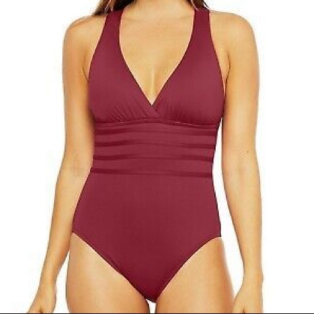 La Blanca WINE Island Goddess Tummy-Control Strappy One-Piece Swimsuit